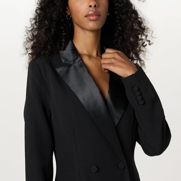 The Drop Black Double-Breasted Blazer Mini Dress, Satin Lapel, Size: XS - Picture 3 of 7